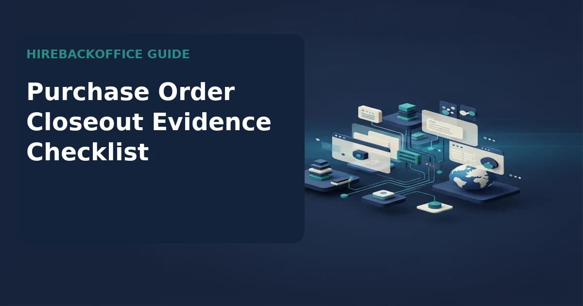 Purchase Order Closeout Evidence Checklist showing source evidence, owner decisions, exceptions, and closure status